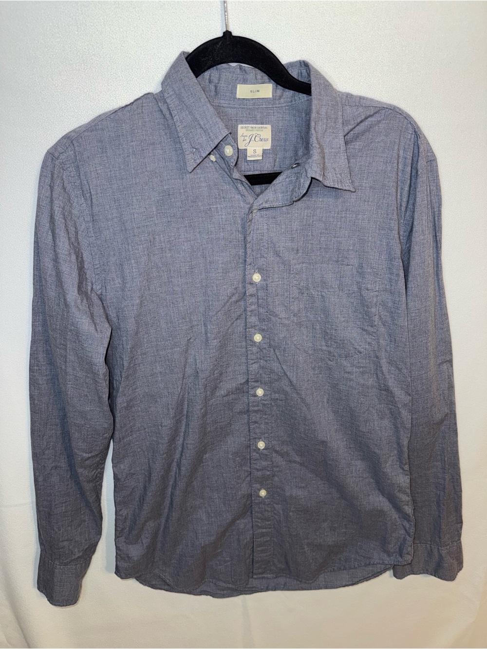 J. Crew Men’s Lightweight Secret Wash Button-Down Slim Shirt, Small, Blue/Grey